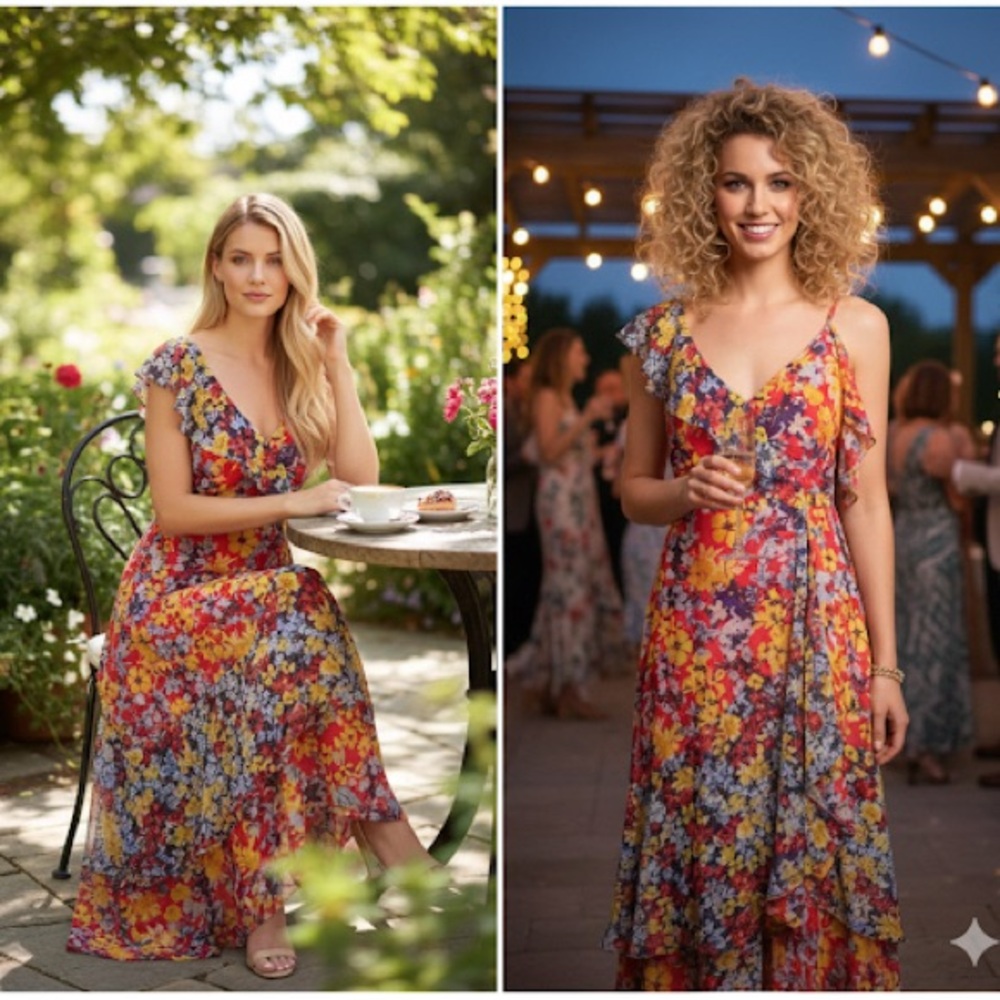 Lulus Ruby Red One Shoulder Boho Wedding Guest Floral Vacation Maxi Dress Size M - Picture 3 of 17